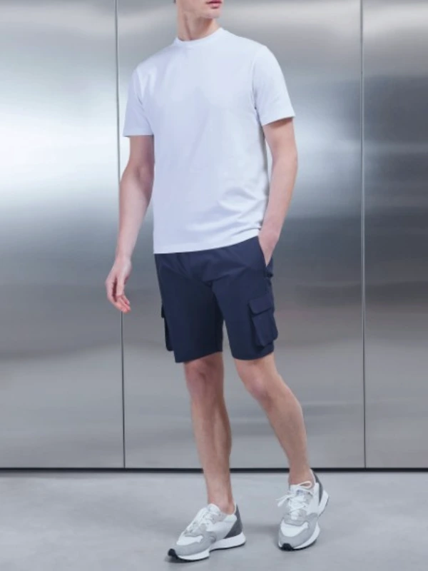 navy blue cargo shorts for men with white t shirt