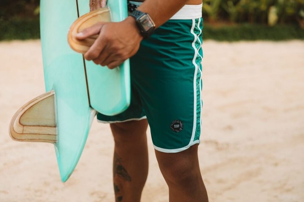 man wearing Spandex  board shorts