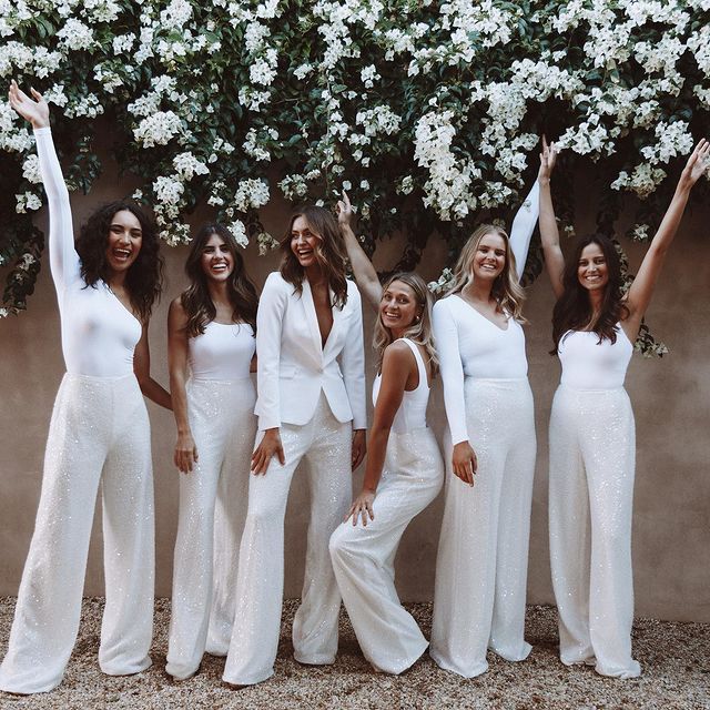 Women Wearing White Pants on Wedding
