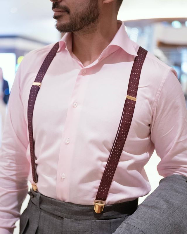 Man in Clip-on Suspenders with Pink Shirt