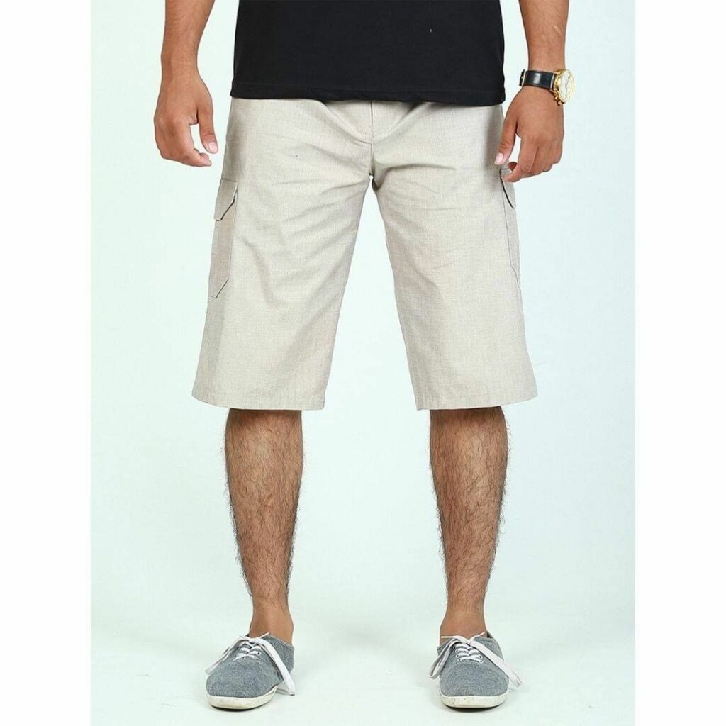 man wearing Sneakers with cargo shorts