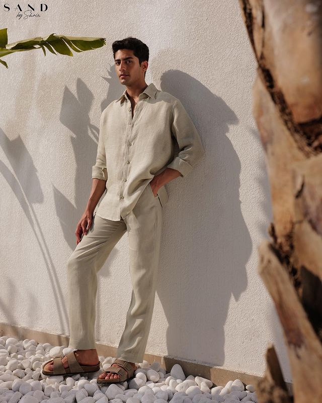 man wearing button-down shirt with linen pant